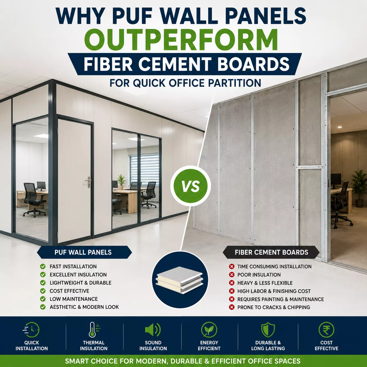 Why PUF Wall Panels Outperform Fiber Cement Boards for Quick Office Partition