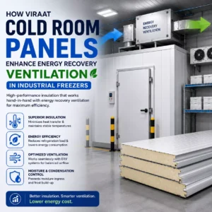 Industrial freezers operate continuously to maintain extremely low temperatures for food, pharmaceutical products, frozen goods, and other temperature-sensitive materials. Because these facilities require refrigeration around the clock, even small losses of conditioned air can increase energy consumption and operating costs. An efficient building envelope is therefore essential for maintaining stable internal temperatures. Cold room panels for industrial freezers provide an insulated enclosure that minimizes unwanted heat transfer and helps refrigeration systems operate more efficiently. When combined with properly designed ventilation and energy recovery systems, high-performance insulated panels can contribute to a more energy-efficient and controlled freezer environment. Viraat Industries manufactures insulated cold room panels designed to provide reliable thermal insulation, structural strength, and long-term performance for temperature-controlled applications. What Are Cold Room Panels? Cold room panels are insulated sandwich panels used to construct walls, ceilings, and other sections of temperature-controlled facilities. They generally consist of an insulating core positioned between protective outer surfaces. The insulation layer helps reduce heat transfer between the cold interior and the warmer external environment. This is particularly important in industrial freezers, where maintaining a consistent low temperature requires significant refrigeration capacity. Viraat cold room panels are designed for applications where thermal insulation, hygiene, durability, and temperature control are important considerations. Understanding Energy Recovery Ventilation in Industrial Freezers Energy recovery ventilation, commonly known as ERV, is designed to reduce the energy required to condition incoming and outgoing air. Depending on the system design and operating environment, an energy recovery system can transfer thermal energy between exhaust air and incoming fresh air. Industrial freezer environments present unique challenges because introducing warmer outside air can place an additional load on refrigeration equipment. Poorly controlled air exchange can result in heat gain, moisture infiltration, condensation, and increased refrigeration demand. A well-designed insulated enclosure helps address part of this challenge by reducing uncontrolled heat transfer through walls and ceilings. This allows the ventilation and refrigeration systems to work within a more stable thermal environment. How Viraat Cold Room Panels Support Energy Efficiency 1. Reduce Heat Transfer The primary function of an insulated cold room panel is to limit heat movement between the interior and exterior of the facility. In an industrial freezer, the temperature difference between the cold interior and outside environment can be substantial. Without adequate insulation, heat can continuously enter the freezer, forcing refrigeration equipment to work harder. Viraat cold room panels create an insulated barrier that helps reduce this heat transfer. Lower heat gain can help refrigeration equipment maintain the required temperature with less unnecessary workload. 2. Improve Temperature Stability Temperature stability is critical in industrial freezing applications. Frequent temperature fluctuations can affect product quality and increase energy requirements. Properly insulated walls and ceilings help maintain a more consistent internal environment. When ventilation systems introduce or remove air, the insulated enclosure helps minimize additional thermal losses through the building envelope. This creates a more controlled environment where refrigeration and ventilation systems can operate more effectively. 3. Reduce Refrigeration Load Refrigeration systems consume considerable energy in large industrial freezer facilities. Any unnecessary heat entering the freezer adds to the refrigeration load. By limiting heat transfer through walls and ceilings, insulated cold room panels can reduce the amount of heat that refrigeration systems need to remove. This can support better overall energy management, particularly in large-scale cold storage facilities operating continuously. 4. Complement Energy Recovery Ventilation Energy recovery ventilation works by recovering usable thermal energy from air streams rather than allowing that energy to be completely lost. However, ventilation is only one part of the overall energy-performance equation. The freezer envelope must also provide effective insulation. Viraat cold room panels complement energy recovery strategies by helping minimize uncontrolled heat gain through the enclosure. When insulation and ventilation are properly integrated, the refrigeration system can operate in a more predictable environment. 5. Help Control Moisture and Condensation Warm, humid air entering a cold environment can lead to condensation and, in some conditions, frost formation. This can affect surfaces, equipment, door areas, and overall freezer performance. Properly constructed insulated panels, combined with appropriate joints, seals, doors, and ventilation design, can help reduce unwanted air infiltration. Controlling moisture is particularly important in industrial freezers because excessive frost can reduce operational efficiency and increase maintenance requirements. Importance of Panel Joints and Installation The performance of a cold room is not determined by the insulation core alone. Panel joints, corners, doors, penetrations, ceiling connections, and other interfaces also influence the effectiveness of the enclosure. Even high-quality insulation can perform poorly if panels are incorrectly installed or joints are not properly sealed. For this reason, industrial freezer construction should consider: Proper panel alignment Secure panel connections Effective joint sealing Suitable doors and door seals Correct ceiling and wall integration Proper ventilation design Minimization of unnecessary air leakage Professional installation helps ensure that the cold room envelope performs as intended. Applications of Viraat Cold Room Panels Viraat cold room panels can be considered for a wide range of temperature-controlled applications, including: Industrial freezers Cold storage warehouses Frozen food processing facilities Meat and seafood storage Dairy and food processing units Pharmaceutical storage facilities Distribution centers Temperature-controlled logistics facilities Ripening and controlled-temperature rooms Commercial and industrial cold rooms The appropriate panel specification depends on the required operating temperature, room dimensions, environmental conditions, structural requirements, and project design. Why Choose Viraat Cold Room Panels? Viraat Industries focuses on insulated panel solutions for industrial and temperature-controlled applications. The right cold room panel can provide a combination of thermal insulation, durability, structural performance, and ease of installation. Key advantages include: Effective Thermal Insulation: Helps minimize unwanted heat transfer and supports stable internal temperatures. Energy Efficiency: Reduced heat gain can help lower the refrigeration workload and contribute to efficient operation. Temperature Control: Insulated walls and ceilings support consistent environmental conditions. Durability: Robust panel construction is suitable for demanding industrial environments when properly specified and installed. Hygienic Surfaces: Smooth panel surfaces can support easier cleaning and maintenance in food and temperature-sensitive facilities. Flexible Applications: Panels can be incorporated into different cold storage, freezer, processing, and industrial environments. Designing an Energy-Efficient Industrial Freezer Choosing insulated panels should be part of a complete energy-efficiency strategy. Industrial freezer performance also depends on refrigeration equipment, ventilation, doors, air curtains, lighting, defrost systems, temperature controls, and operational practices. An effective design should evaluate the entire system rather than focusing on one component. For example, an energy-efficient freezer may combine high-performance insulated panels with appropriately sized refrigeration equipment and an energy recovery ventilation system. Properly sealed doors and controlled air exchange can further reduce unnecessary heat and moisture infiltration. This integrated approach can help businesses improve temperature control while managing long-term energy consumption. Maintenance for Long-Term Performance Regular inspection is important for maintaining the performance of any industrial freezer enclosure. Facility operators should periodically check panel joints, seals, doors, surfaces, and areas around equipment penetrations. Damaged panels or deteriorated seals should be addressed promptly. Regular maintenance can help prevent unnecessary air leakage and protect the overall thermal performance of the cold room. Cleaning procedures should also be selected according to the panel surface and application requirements. Conclusion Energy efficiency in industrial freezers depends on the performance of the complete temperature-control system. While energy recovery ventilation can help optimize air exchange, an effective insulated building envelope is equally important. Viraat cold room panels help create an insulated barrier that reduces heat transfer, supports temperature stability, and can complement energy-efficient ventilation and refrigeration strategies. By combining suitable cold room panels with proper installation, ventilation, refrigeration, sealing, and maintenance, industrial facilities can build a more controlled and efficient freezer environment. For businesses planning a new industrial freezer, cold storage facility, or temperature-controlled processing area, selecting the right cold room panels for industrial freezers can be an important step toward achieving reliable thermal performance and long-term operational efficiency.